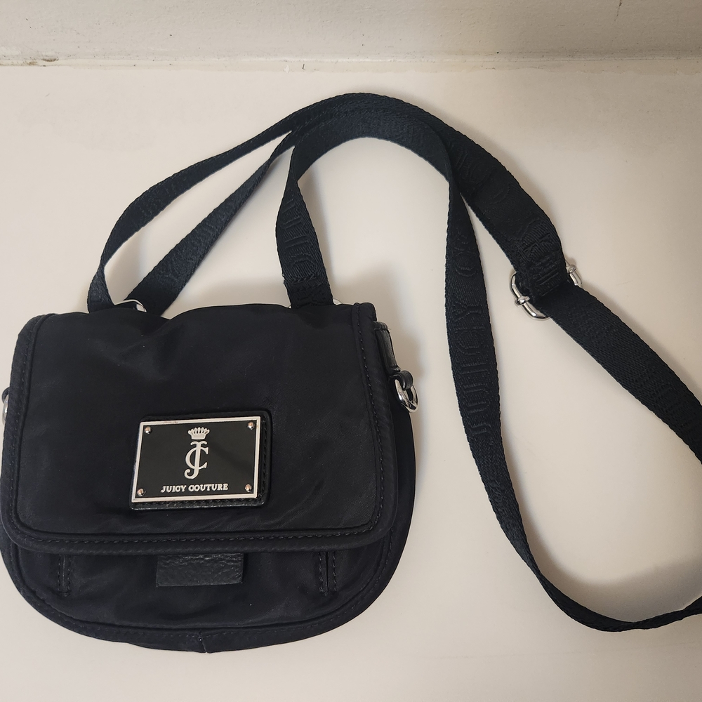 Juicy Couture Black/Blue Nylon Leather Cotton Crossbody Messenger Bag - Picture 2 of 10